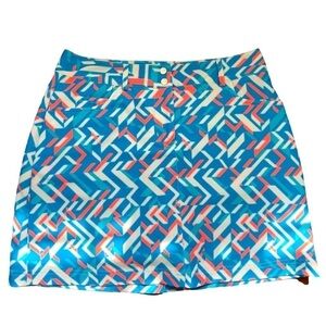 SLAZENGER Woman’s Blue White Pink Geometric Pattern Golf Skirt Skort Size 2